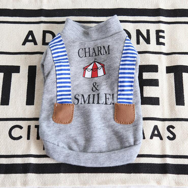 HKM-5996861 Casual Striped Fake Suspenders Sweater for Dogs in Gray and White