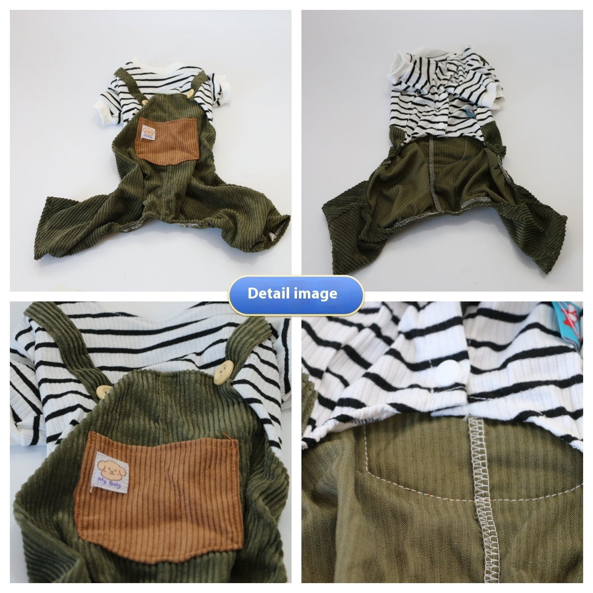 HKM-5997373 Casual Thin Corduroy Four-Legged Pet Pants for Small Dogs - Green Black and White Stripes