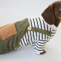 HKM-5997373 Casual Thin Corduroy Four-Legged Pet Pants for Small Dogs - Green Black and White Stripes