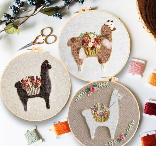 HKM-599827 DIY Handcrafted Embroidery Material Package for Beginners - Cotton and Linen with Cartoon Patterns, 15x15 cm