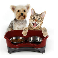 HKM-599827 Double Basin Splash-Proof Stainless Steel Dog and Cat Bowl Set for Pets