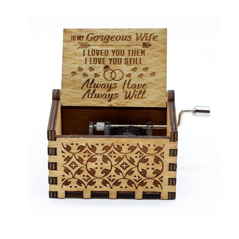 HKM-599827 Vintage Wooden Hand Crank Music Box with Custom Laser Engraving for Mom and Daughter Gifts