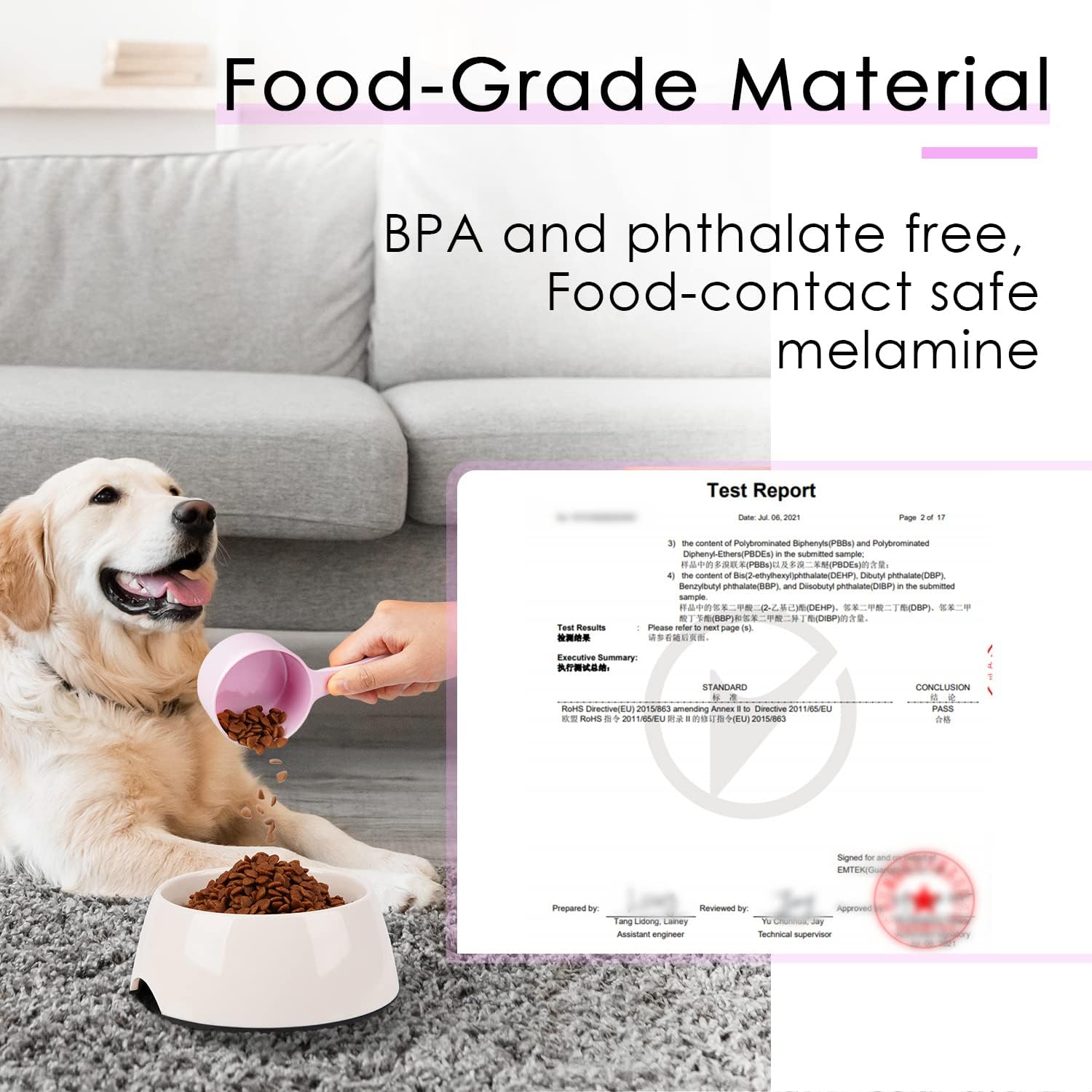 HKM-5999037 Ergonomic 1/2 Cup Food Scoop for Dogs, Cats, Birds, and Rabbits - Durable Melamine, Dishwasher Safe