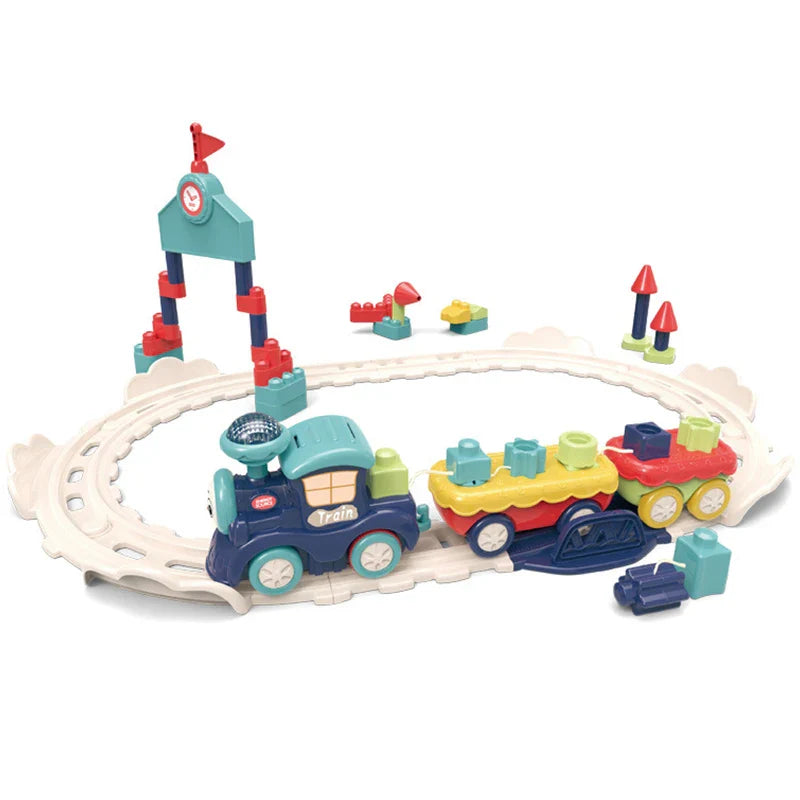 HKM-600083 Large Particle Train Building Block Set with Music and Light for Kids, Educational DIY Track Toy