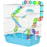 HKM-6001213 Light Blue Hamster Cage with Tubes, 5-Tier Design, Exercise Wheel, Water Bottle, Includes Food Dish, Portable Handles