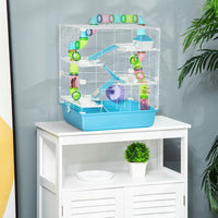 HKM-6001213 Light Blue Hamster Cage with Tubes, 5-Tier Design, Exercise Wheel, Water Bottle, Includes Food Dish, Portable Handles
