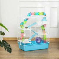 HKM-6001213 Light Blue Hamster Cage with Tubes, 5-Tier Design, Exercise Wheel, Water Bottle, Includes Food Dish, Portable Handles