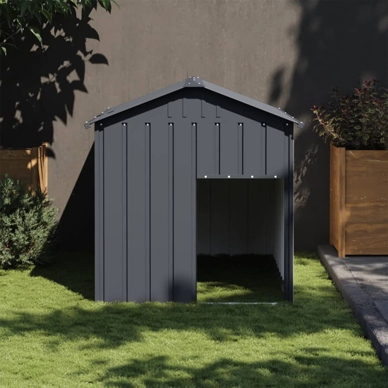 HKM-6001597 Galvanized Steel Doghouse with Roof, Anthracite Color - 117x153x123 cm