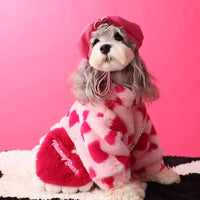 HKM-6001725 Cozy Red Warm Plush Dog Coat with Backpack Attachment