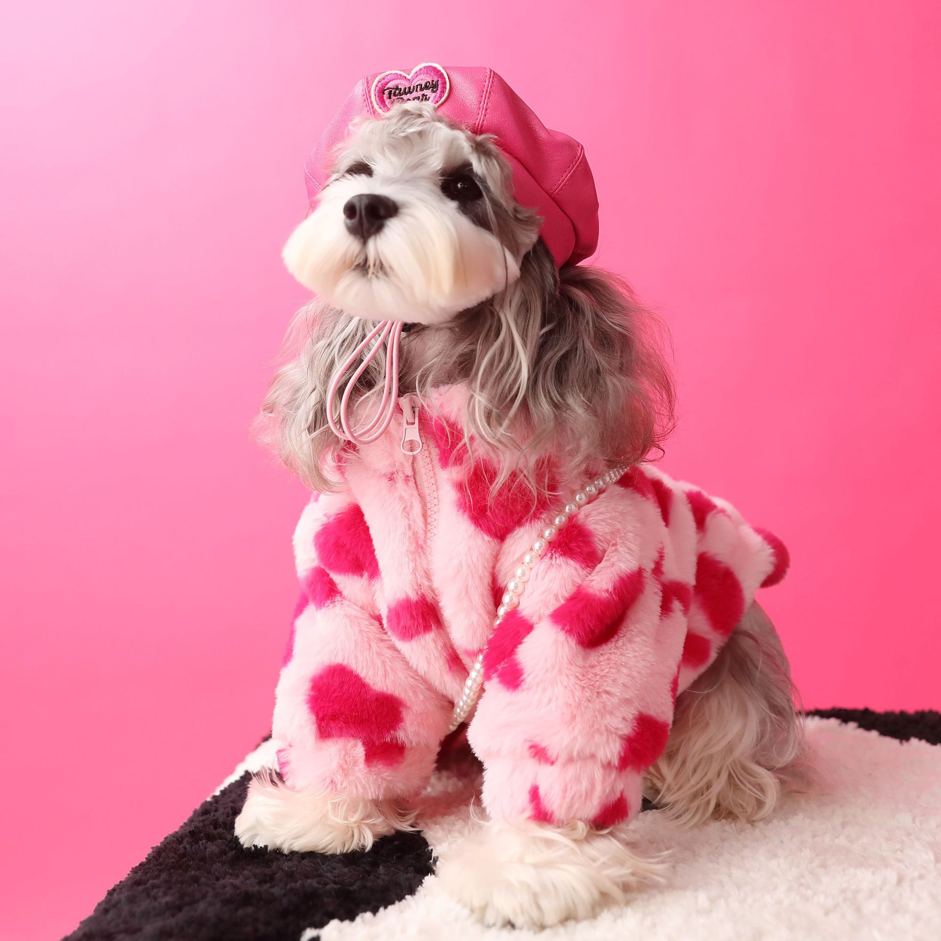 HKM-6001725 Cozy Red Warm Plush Dog Coat with Backpack Attachment