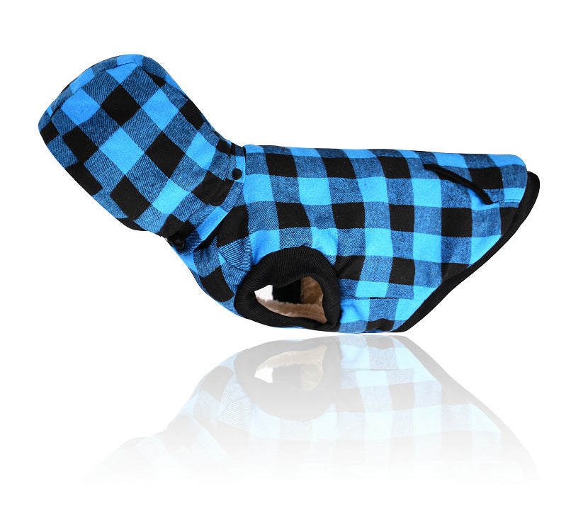 HKM-6002109 Hooded Plaid Pet Clothes with Removable Hat for Cozy Comfort