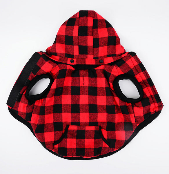 HKM-6002109 Hooded Plaid Pet Clothes with Removable Hat for Cozy Comfort