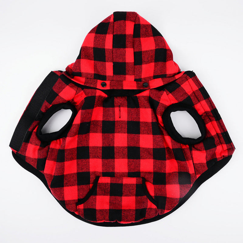 HKM-6002109 Hooded Plaid Pet Clothes with Removable Hat for Cozy Comfort