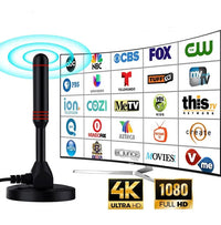 HKM-600339 Indoor 75Ohm TV Antenna with Amplifier for ATSC DVB-T DVB-T2 ISDB-T - Flat Design, VHF/UHF Receiver, 3m Cable