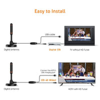 HKM-600339 Indoor 75Ohm TV Antenna with Amplifier for ATSC DVB-T DVB-T2 ISDB-T - Flat Design, VHF/UHF Receiver, 3m Cable