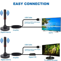 HKM-600339 Indoor 75Ohm TV Antenna with Amplifier for ATSC DVB-T DVB-T2 ISDB-T - Flat Design, VHF/UHF Receiver, 3m Cable