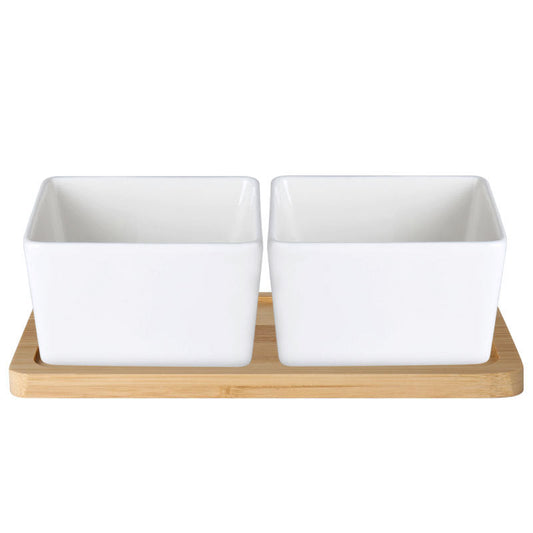 HKM-6003517 Ceramic Pet Rice Bowl with Bamboo Stand for Cats and Dogs - 300ml Capacity