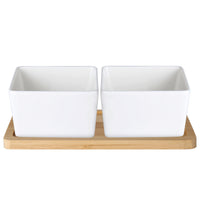 HKM-6003517 Ceramic Pet Rice Bowl with Bamboo Stand for Cats and Dogs - 300ml Capacity