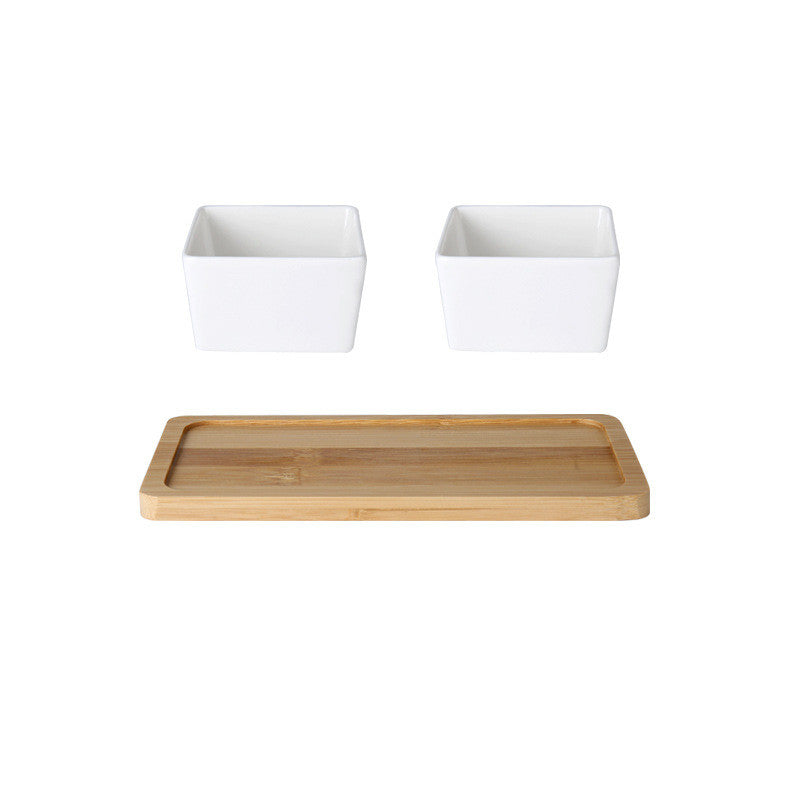 HKM-6003517 Ceramic Pet Rice Bowl with Bamboo Stand for Cats and Dogs - 300ml Capacity