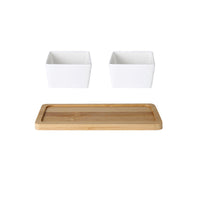 HKM-6003517 Ceramic Pet Rice Bowl with Bamboo Stand for Cats and Dogs - 300ml Capacity