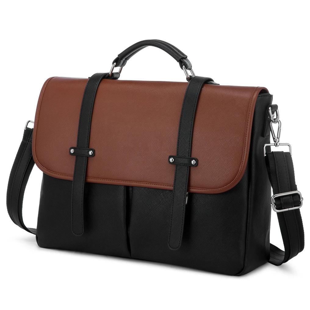 HKM-600531 Leather Messenger Bag for Laptop, Waterproof Business Tote with Anti-Theft Features, Stylish Shoulder Briefcase for Women