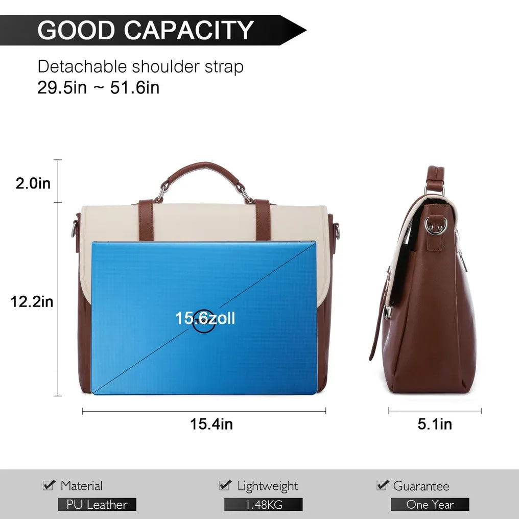 HKM-600531 Leather Messenger Bag for Laptop, Waterproof Business Tote with Anti-Theft Features, Stylish Shoulder Briefcase for Women