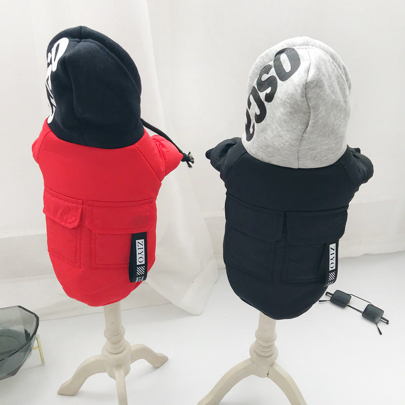 HKM-6005693 Cute Rainproof Silk Two-Legged Pet Clothing for Small Dogs and Cats - Available in Black and Red, Sizes M-4XL