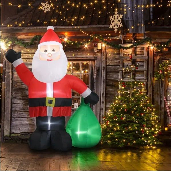 HKM-600595 6 FT Inflatable Santa Claus Decoration with LED Lights and Gift Bag for Yard and Garden Décor