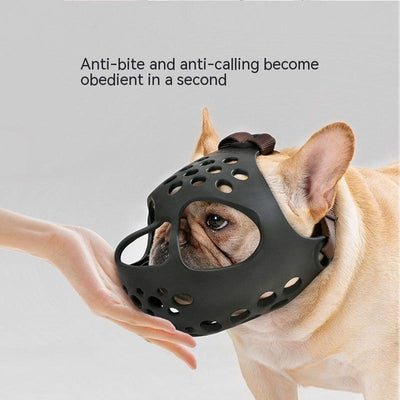 HKM-6006973 Soft Rubber Dog Mouth Cover - Anti-Bite Pet Mask, Size S-XL, Black