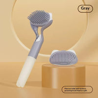HKM-6007485 3 in 1 Pet Grooming Tool with Push Button, Includes 2 Brush Heads, Available in Yellow, Blue, and Gray
