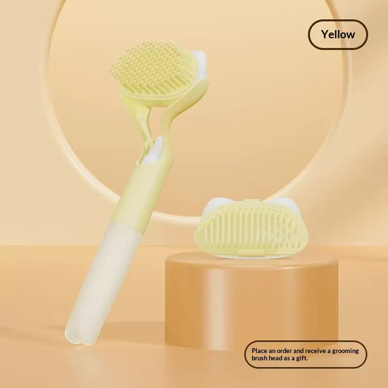 HKM-6007485 3 in 1 Pet Grooming Tool with Push Button, Includes 2 Brush Heads, Available in Yellow, Blue, and Gray