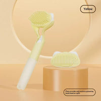 HKM-6007485 3 in 1 Pet Grooming Tool with Push Button, Includes 2 Brush Heads, Available in Yellow, Blue, and Gray