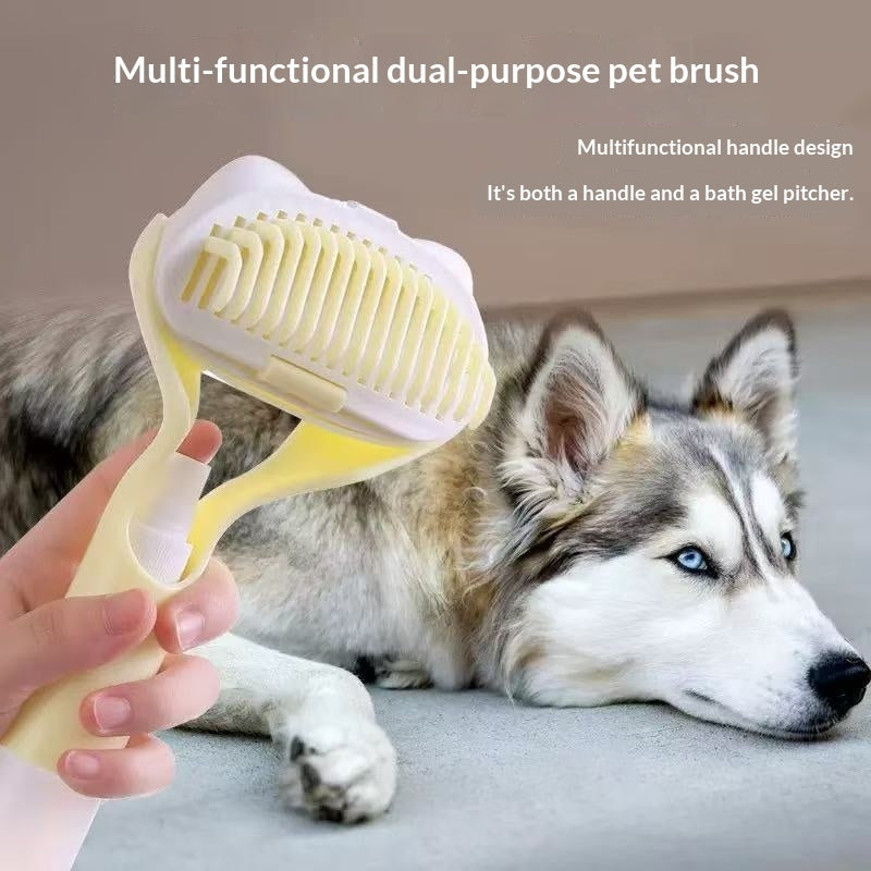 HKM-6007485 3 in 1 Pet Grooming Tool with Push Button, Includes 2 Brush Heads, Available in Yellow, Blue, and Gray