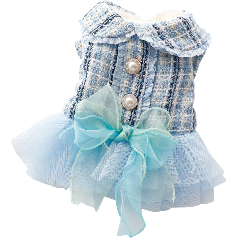HKM-6007869 Plush Lace Dog and Cat Skirt - Cotton Padded Apparel in Blue and Pink