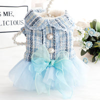 HKM-6007869 Plush Lace Dog and Cat Skirt - Cotton Padded Apparel in Blue and Pink