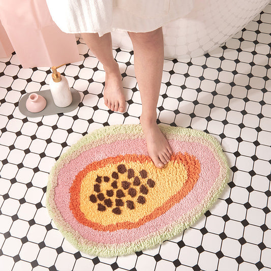 HKM-600787 Papaya-Inspired Hand Washable Bathroom Mat - 65cm x 47cm, Soft Chemical Fiber