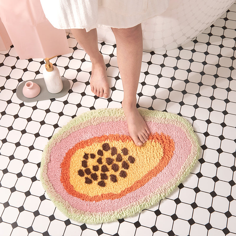 HKM-600787 Papaya-Inspired Hand Washable Bathroom Mat - 65cm x 47cm, Soft Chemical Fiber