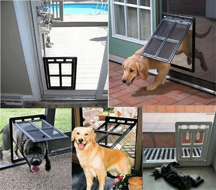 HKM-6008765 Pet Screen Door for Small Dogs - Durable Plastic Design, Black or White, Easy Install, Large Size