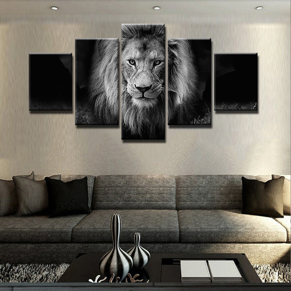 HKM-600979 Black and White Lion Canvas Art Print Set in Various Sizes