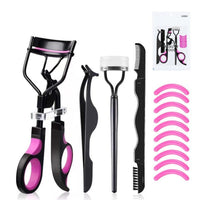 HKM-601043 Semi-Arc Eyelash Curler with Steel Comb and Eyebrow Grooming Set - 5-Piece Carbon Steel Tool Kit