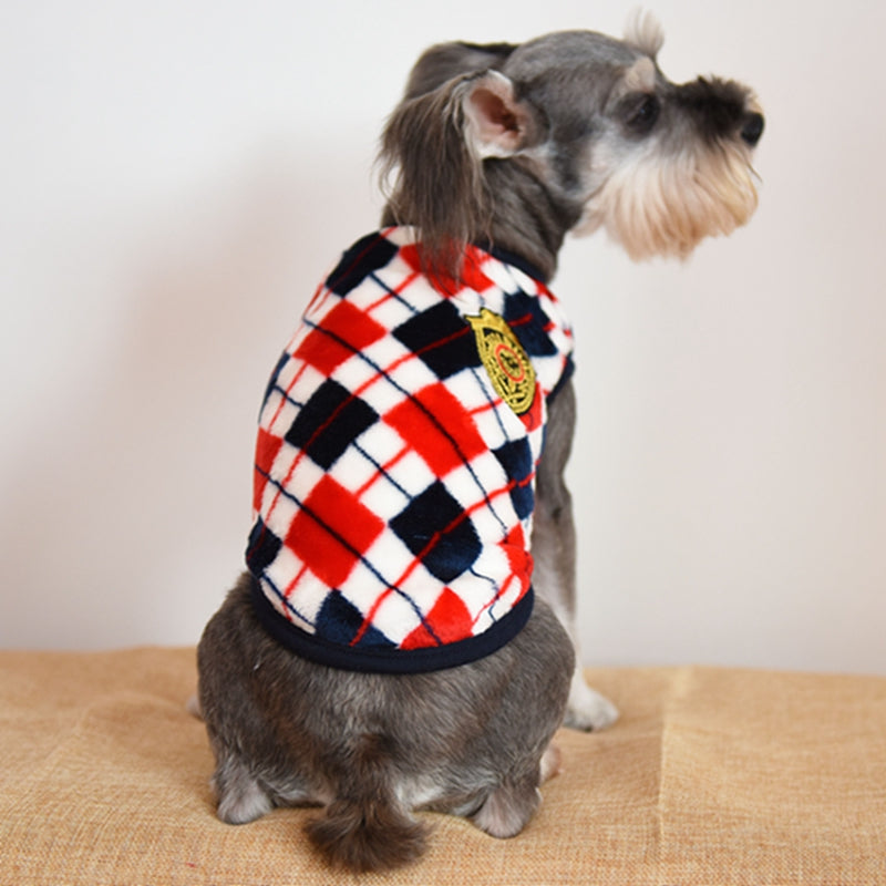 HKM-6011069 Diamond Check Flannel Print Dog Vest in Fleece, Multiple Sizes Available