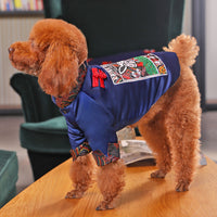 HKM-6011453 Winter Padded Dog Clothing - Cozy Two-Legged Outfit in Red and Blue, Made of Polyester Fiber and Spray Cotton