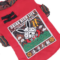 HKM-6011453 Winter Padded Dog Clothing - Cozy Two-Legged Outfit in Red and Blue, Made of Polyester Fiber and Spray Cotton