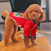 HKM-6011453 Winter Padded Dog Clothing - Cozy Two-Legged Outfit in Red and Blue, Made of Polyester Fiber and Spray Cotton