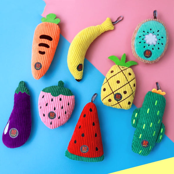 HKM-6012733 Durable Plush Pet Toy for Dogs - Assorted Fruit Shapes Including Carrot, Cactus, Watermelon and More