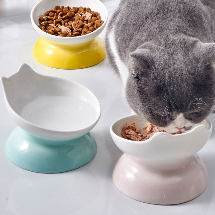 HKM-6013245 Modern Ceramic High-Foot Cat and Small Dog Bowl in Various Colors