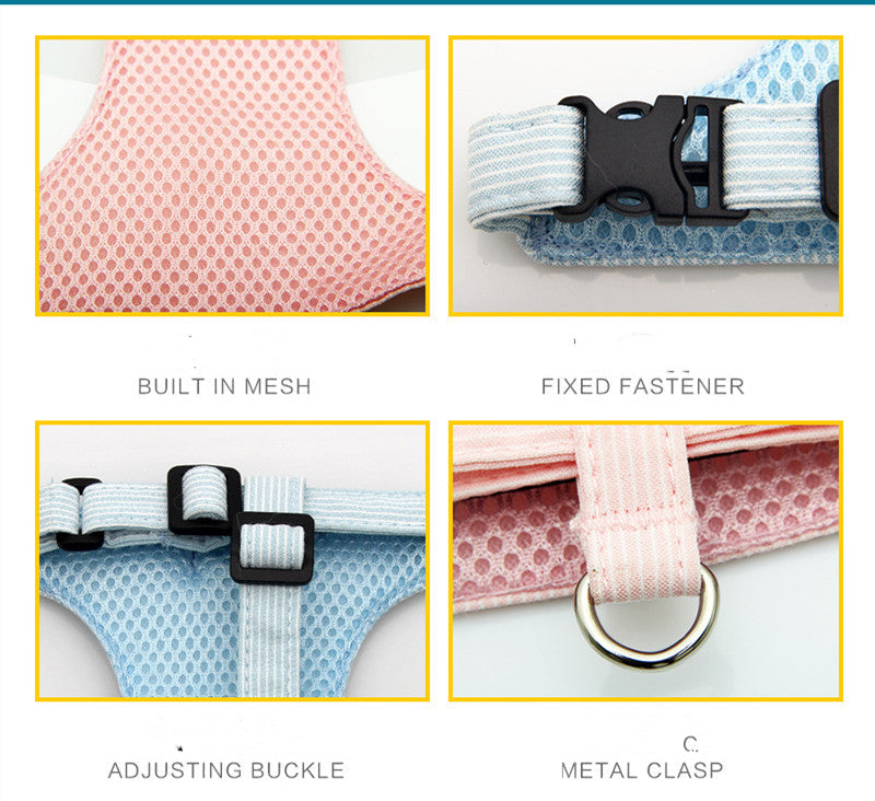 HKM-6014525 Japanese Style Cat Chest Harness with Traction Rope - Durable Polyester, Available in S, M, L Sizes