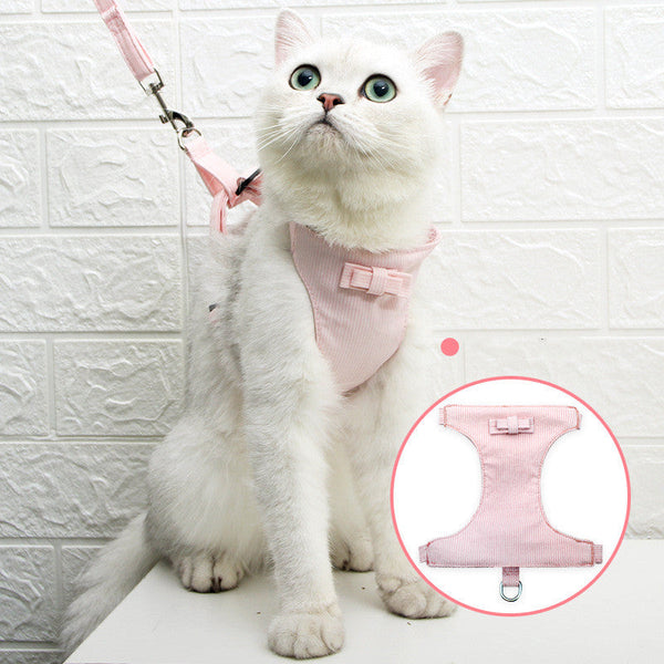 HKM-6014525 Japanese Style Cat Chest Harness with Traction Rope - Durable Polyester, Available in S, M, L Sizes