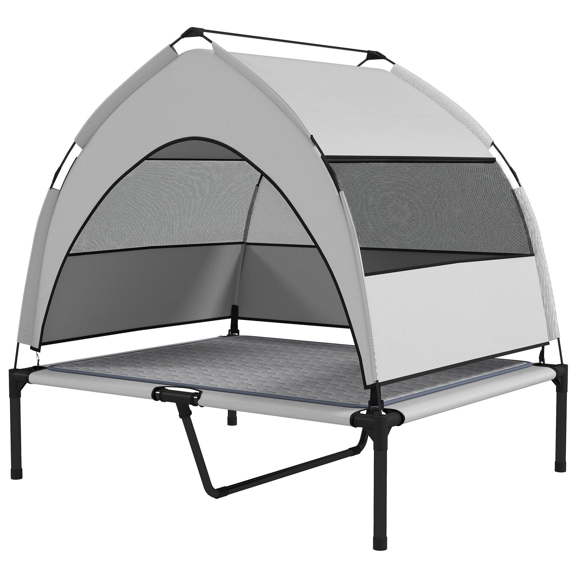 HKM-601491 Portable Elevated Dog Bed with Removable Canopy and Cooling Pad, Outdoor Pet Cot with Storage Bag, 42 x 30 x 37 Inches