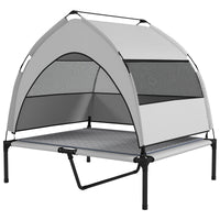 HKM-601491 Portable Elevated Dog Bed with Removable Canopy and Cooling Pad, Outdoor Pet Cot with Storage Bag, 42 x 30 x 37 Inches